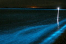 Волшебен природно осветлен блескаво-син брег