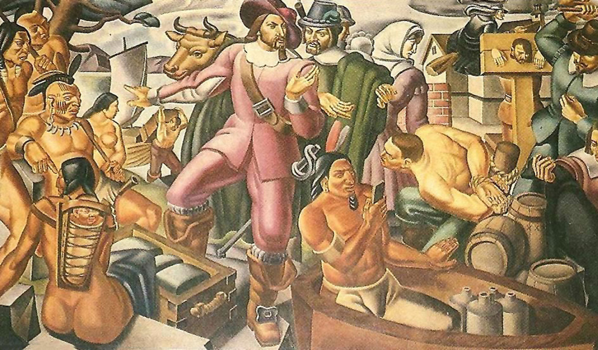 Дали можете да видите човек кој држи ајфон на овој мурал од 1937 година?