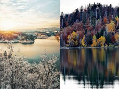 Езеро во Хрватска кое изгледа волшебно во боите на есента, но исто така и под белата снежна покривка